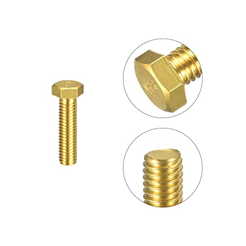 Image of uxcell Brass Hex Bolts, 3 /8-16x1-1 /2 1pcs Fully Thread Grade 4.8 Solid Brass Hexagon Head Bolt Machine Screws for Machinery