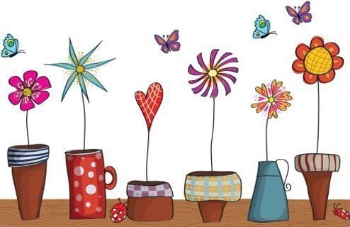 Salala Flowerpots Butterflies Ladybird Colorful DIY Removable Wall Decal Stickers