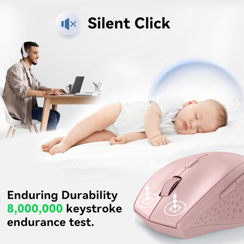 Image of TECKNET Wireless Mouse, 2.4G USB Computer Mouse with 6-Level Adjustable 4800 DPI, 30 Months Battery, Ergonomic Grips, 6 Buttons Portable for PC, Chromebook, Mac - Pink