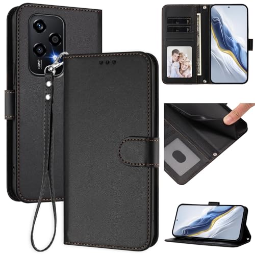 Pzwoxukhov Compatible with Honor 200 Lite Case Cover,Compatible with Honor 200 Lite Phone Case,Solid Color flip Shockproof Case Cover Black