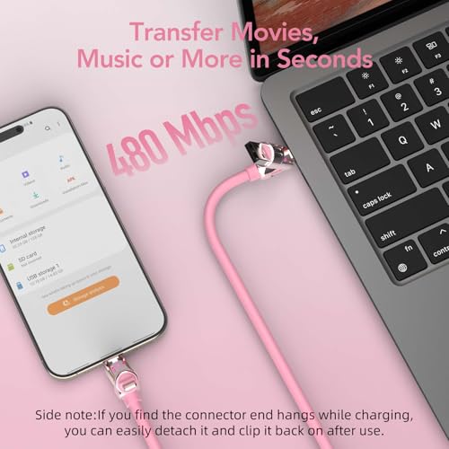 Image of MFish 240W 4-in-1 Fast Charging Cable, Pink, 10FT
