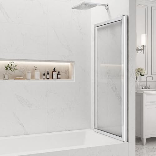 Image of 40 inch W x 59 inch H Pivot Tub Shower Door, 3 /16 inch(5mm) Glass, Polished Chrome