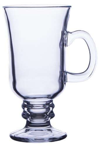 Chefcaptain Glass Coffee Mugs, Glass Cup With Handle Zero-Lead Footed Mugs With 8 Oz Capacity, Irish Coffee Glasses 4-Piece