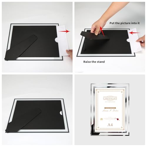 Hoikwo 4er-Set Bilderrahmen DIN A4 Glas – Fotorahmen Silber für Zertifikate, Diplome, Familienfotos und Hochzeitsbilder – Dokumentenrahmen 21x29,7 cm Nur für Tischaufsteller