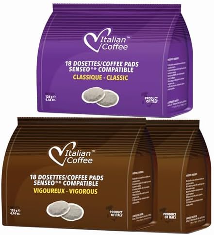 Italian Coffee For Espresso Lovers Italian Coffee pads compatible with Senseo machines (1 Classic / 2 Vigorous, 54 pads)