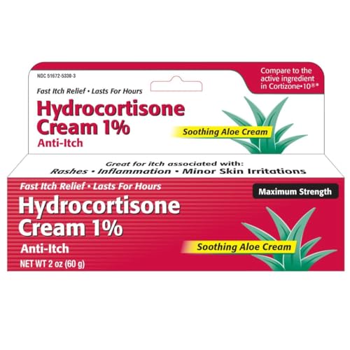 Taro Hydrocortisone Cream 1% with Soothing Aloe (2 Fl Oz) Fast-Acting Maximum Strength Anti-Itch Relief for Eczema Psoriasis Rashes Hives Bug Bites & Irritated Skin Dye Free