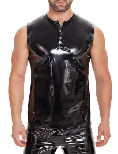 Image of Panegy Men's Liquid Shiny Leather Shirt Jacket Slim Fit Wetlook Party Nightout Club 70s /80s Disco Blouse Tshirt