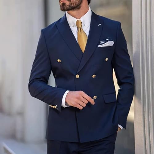 Men Formal Double Breasted Suit Set 2 Pieces Slim Fit Wedding Suit for Male Blazer Pants Prom Suits Set2