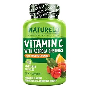 NATURELO Vitamin C with Organic Acerola Cherry Extract and Citrus Bioflavonoids – Vegan Supplement – Immune Support – 500 mg VIT C per Cap – Non-GMO – 90 Capsules