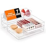 SMARTAKE 7-Piece Drawer Organizer with Non-Slip Silicone Pads, 4-Size Desk Drawer Organizer Trays Storage Tray for Makeup, Jewelries, Utensils in Bedroom Dresser, Office and Kitchen (Clear)