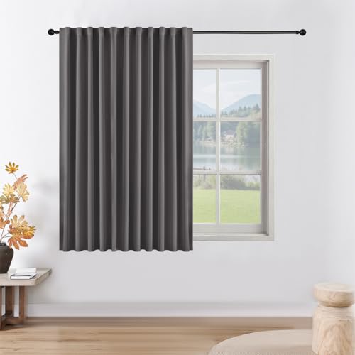 Joydeco Cortinas 1 Pieza Opacas Blackout Antiruido Dormitorio Salon Modernas Cortina Separador de Ambientes Acustica Cocina Gris Oscuro