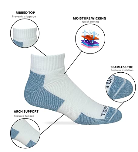 Top Flite Mens Moisture Wicking Seamless Toe Quarter Sport Socks 3 Pair Pack (As1, Alpha, L, Regular, Regular, White, Large) #TOP1