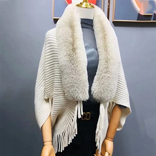 Knit Fringe Cape Shawl Fur Collar Cape, Ladies Knitted Loose Thickened Shawl, Shawls and Wraps for Evening Dresses4