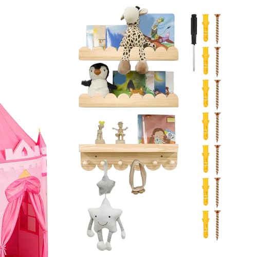 Genérico Estantería De Libros para Habitación Infantil,3 Piezas Decoración Madera Ahorro Espacio,Estanterías Pared Flotantes Libros Guardería | para Familia Y Niños En Hogar Estudio Y