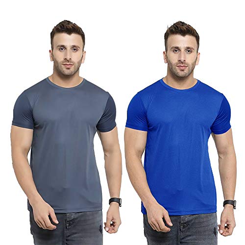 Image of TQH Men Dri Fit Polyester Half Sleeve Round Neck Multicolor t Shirts - Combo Set of 2