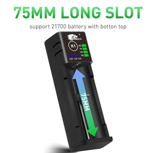 IMREN 18650 Ladegerät, 2A Schnell Ladegerät für 1 Stück 3.7V Li-Ion Akku 18650 18500 18350 14500 16340 17500 20700 21700 26650 und 1.2V NI-MH/NI-Cd AA AAA C Akkus(mit USB-C)