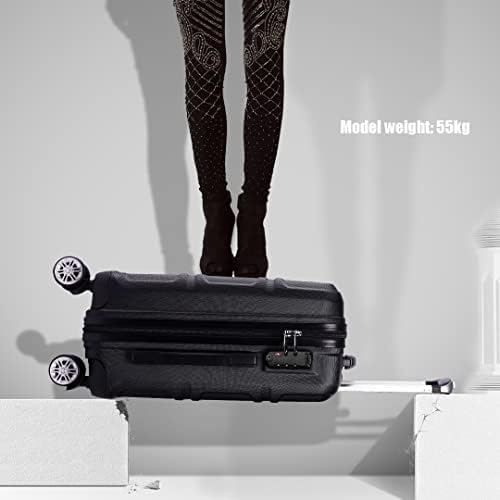 Kono Fashion Hand Luggage Lightweight ABS Hard Shell Trolley Travel Suitcase with 4 Wheels Cabin Carry-on Suitcases (20", Black)