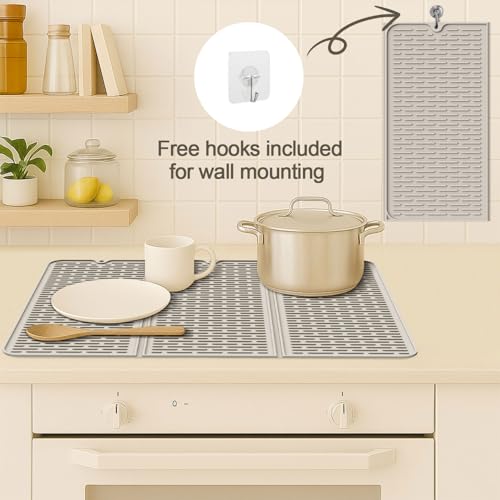 Stove Top Cover for Electric Stove - Foldable Glass Top Stove Cover Protector,Ceramic Flat Top Stove Cover, Induction Cooktop Protector, Oven Cover, 28" x 20" Dish Drying Mat (Taupe) - Thumbnail 3