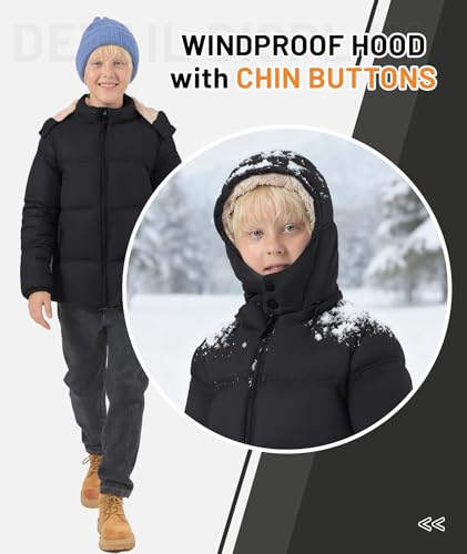 ZITY Winter Jacket for Boy Thermal Sherpa Fleece Lined Jackets Warm Zip Waterproof Coats Puffer Coat with Detachable Hood — view 2