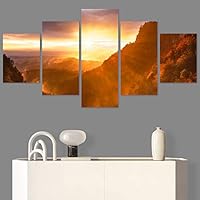 SIGNWIN 5 Panel Canvas Wall Art Sunset in The Mountains for Home Decorations Ready to Hang - 60