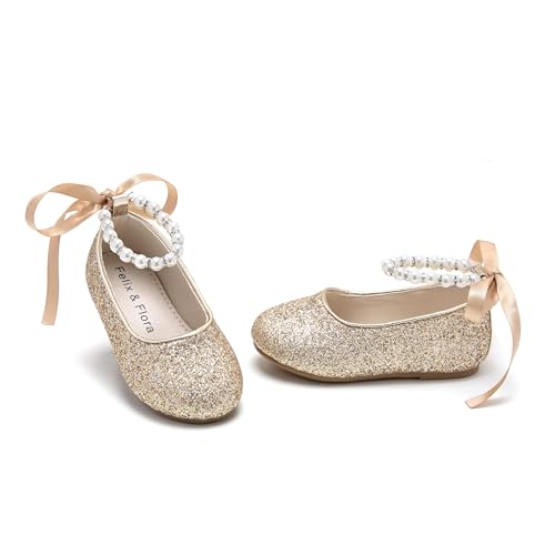 Image of Felix & Flora Girls Toddler Little Ballet Shoes - Flower Girls Mary Jane Flats Dress Shoes Party Wedding