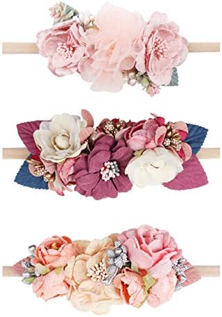 Oaoleer Baby Girl Floral Headbands Set - 3pcs Flower Headbands Newborn Toddler Hair Accessories