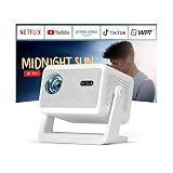 【Built in Netflix App & Native 1080P】Smart Mini Projector with WiFi and Bluetooth, Auto Focus & Keystone Portable Outdoor Projector, AuKing Home Theater Proyector with Adjustable Stand(Pearl White)