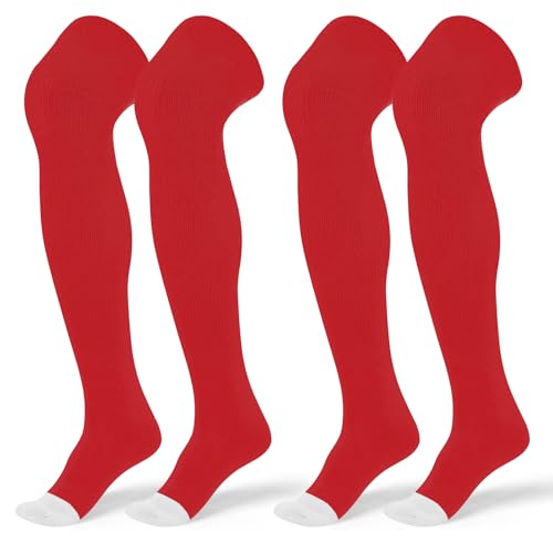 SUNYIWJIE Baseball Socks High Football Socks Multiple Sizes Over the Knee Baseball Sock for Boys Men (US, Alpha, Large, Regular, Regular, 2 Pair Red)