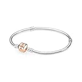 Dieses handveredelte Armband aus Sterling-Silber ist mit einem Zylinderverschluss aus Pandora Rose versehen – einer einzigartigen, mit 14 Karat Roségold vergoldeten Metalllegierung