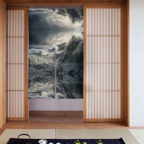 WZYWHJ Big Waves Printed Curtains - Versatile Room Dividers for Home, Office, Kitchen, Bathroom - Stylish and Functional Curtain 34 x 56 in
