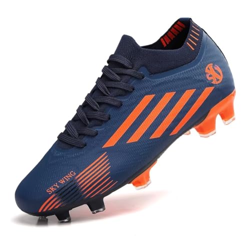 SKY WING Men and Women Soccer Shoes Cleats Professional High Top Breathable Training Football Shoes Unisex Indoor Outdoor Spikes SneakersDark Blue 38 EU