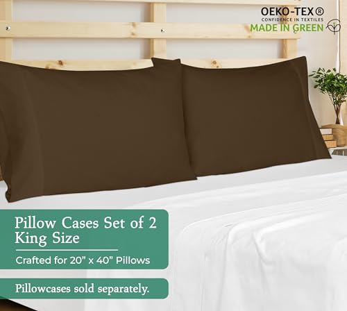Image of Royale Linens King Pillowcase Set of 2 - Bed Pillow Cover - 20 inch x 40 inch - Chocolate Pillowcases - 1800 Brushed Microfiber, Wrinkle & Fade Resistant - Soft & Cozy- King Size Pillow Case (Chocolate)