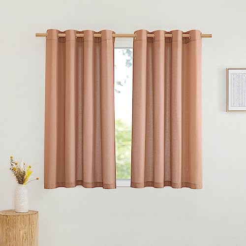 NICETOWN Thick Linen Terracotta Curtains 54 inch Length, Grommet Linen Burlap Window Treatment Privacy Added with Light Filtering Vertical Drapes for