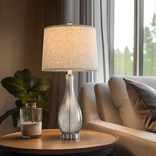 Oneach Usb Table Lamps Set Of 2 For Living Room 24.5" Modern Nightstand Lamp With Fabric Shade Glass Bedside Lamp For Bedroom Kid's Room Girls Room Office Glass Silver #TOP2