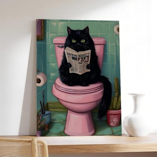Toile rétro chat noir solution déco murale salon et salle de bain vide