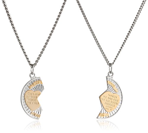Sterling Silver Two-Tone Round Mizpah Pendant Necklace with Stainless Steel Chains, 20" and  24"