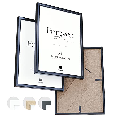 Heimlich double pack (2 pcs.) Picture Frames Wood - with Shatterproof Acryl Glass - DIN A4 (21x29,7cm), Black