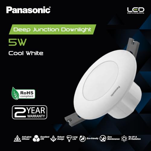 Image of Panasonic 5 Watt LED Deep Junction Downlighter, LED Downlight with 85mm Cut Out, BIS & ROHS Certified, 4KV Surge Protection, Cool White Light (PDLM34057-10)