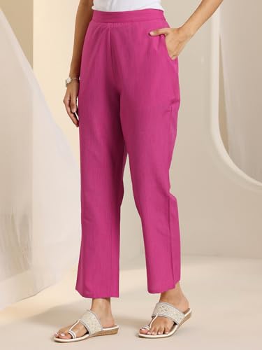 Image of Libas Woven Design Cotton Blend Straight Kurta With Trouser and Dupatta