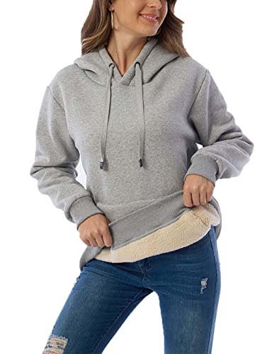 Malajisi Womens Hooded Sweatshirt Fleece Sherpa Lined Hoodies Winter Causal Loose Fit Pullover(Light Grey,M) #TOP1