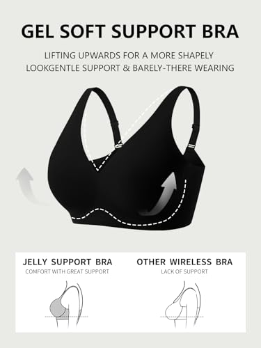 COCOMARTS Jelly Bras for Women No Underwire Seamless Push Up Comfortable Tshirt Everyday Deep V Bra with Support and Lift Dark Black Small — view 6