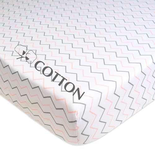 Image of American Baby Company Cotton Fitted Crib Sheet 52x28 inch, Pink Zigzag