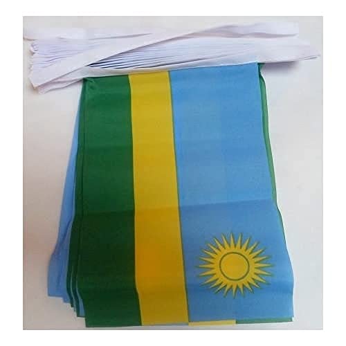 Image of AZ FLAG Rwanda 6 meters BUNTING Flag 20 flags 9'' x 6'' - Rwandese STRING flags 15 x 21 cm