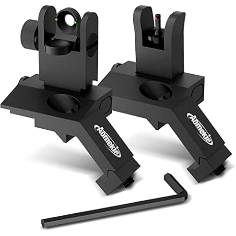 AOMEKIE Fiber Optics Flip Up Iron Sight 45 Degree Flip-up Front and Rear Sights with Red and Green Fiber Sights Compatible for 22mm Picatinny Weaver Rail Cover