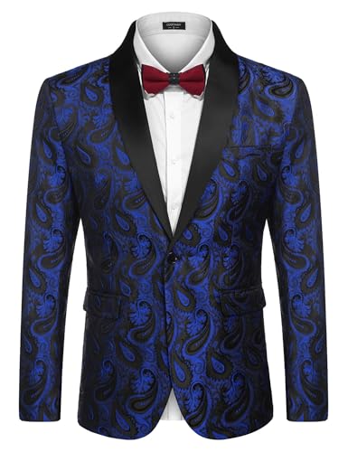 Veste smoking homme bleu jacquard COOFANDY, le chic intemporel du motif floral en 4XL