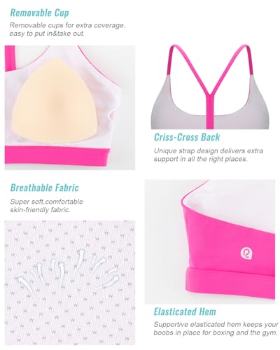 Image of RUNNING GIRL Sports Bras for Women,Y-Back Medium Support Workout Sports Bra Padded Racerback Supportive Bras Push up(WX3048 Hot Pink M)