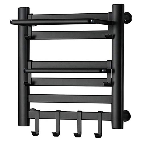 Toallero eléctrico Inteligente con calefacción, tendedero doméstico de Temperatura Constante, toallero calefactable de Fibra de Carbono y Aluminio con Gancho extraíble (Enchufe Negro)