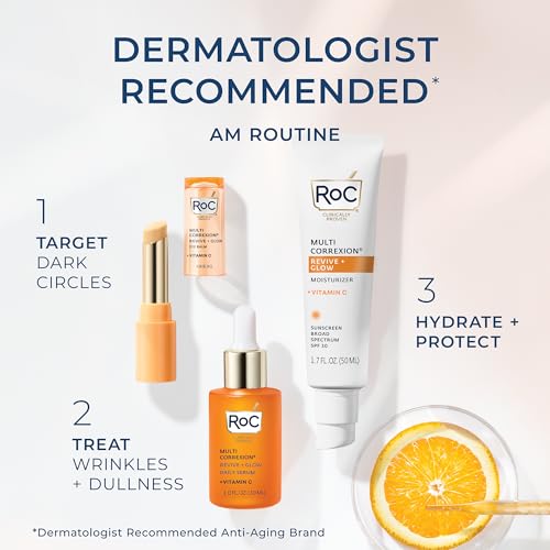 RoC Multi Correxion Revive + Glow Vitamin C Skin Care Routine: Eye Balm + Serum + SPF 30 Moisturizer, Skincare Set for Women and Men