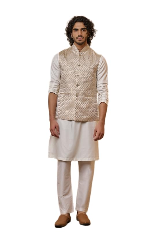 tasva Beige Classic Brocade Bundi | Ethnic WEAR | Beige | XS-picture-11