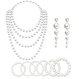 pozuauoa 9 PCS Fake Pearl Necklaces for Women Set, Pearl Bracelets for Women, Showgirl Accessories Durable Pearls Necklace Womens Bracelet, Parties Dances and Engagements